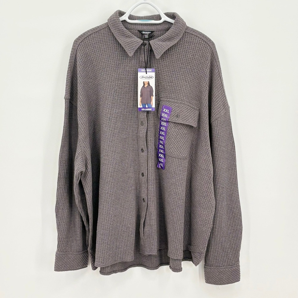 Buffalo Jeans Waffle Button Up Shirt Heather Rock Gray XXL New NWT Long Sleeve